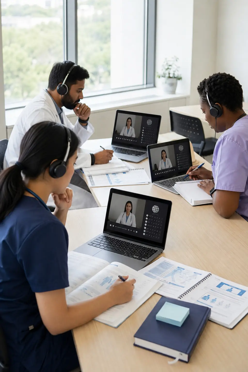 Clinician viewing multilingual learning modules