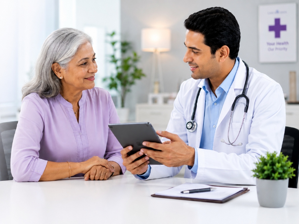 Doctor explaining treatment options to a senior patient
